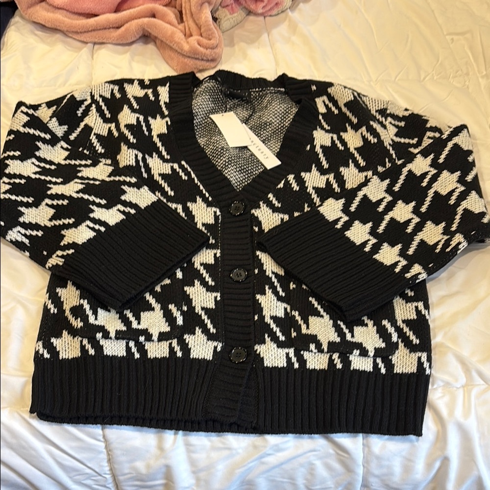 Sanctuary Black and White Houndstooth Cardigan Sweater